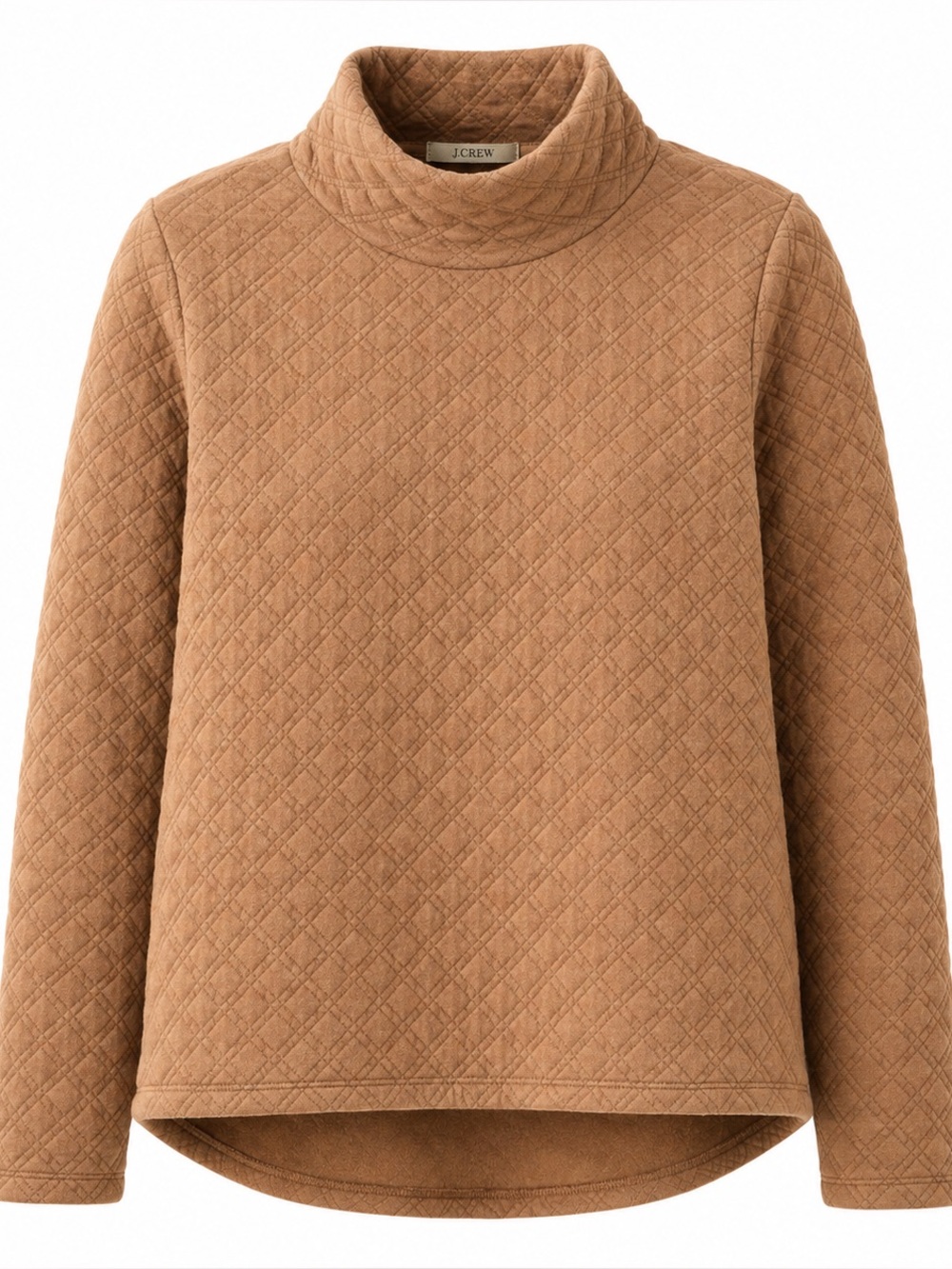 J.Crew Quilted Funnel Neck Sweatshirt M Camel Tan Textured Pullover